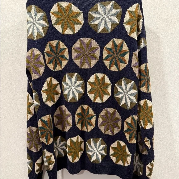 Byford of London - Vintage Silk Cotton Blend Navy Geometric Knit Sweater - XL - Picture 2 of 4